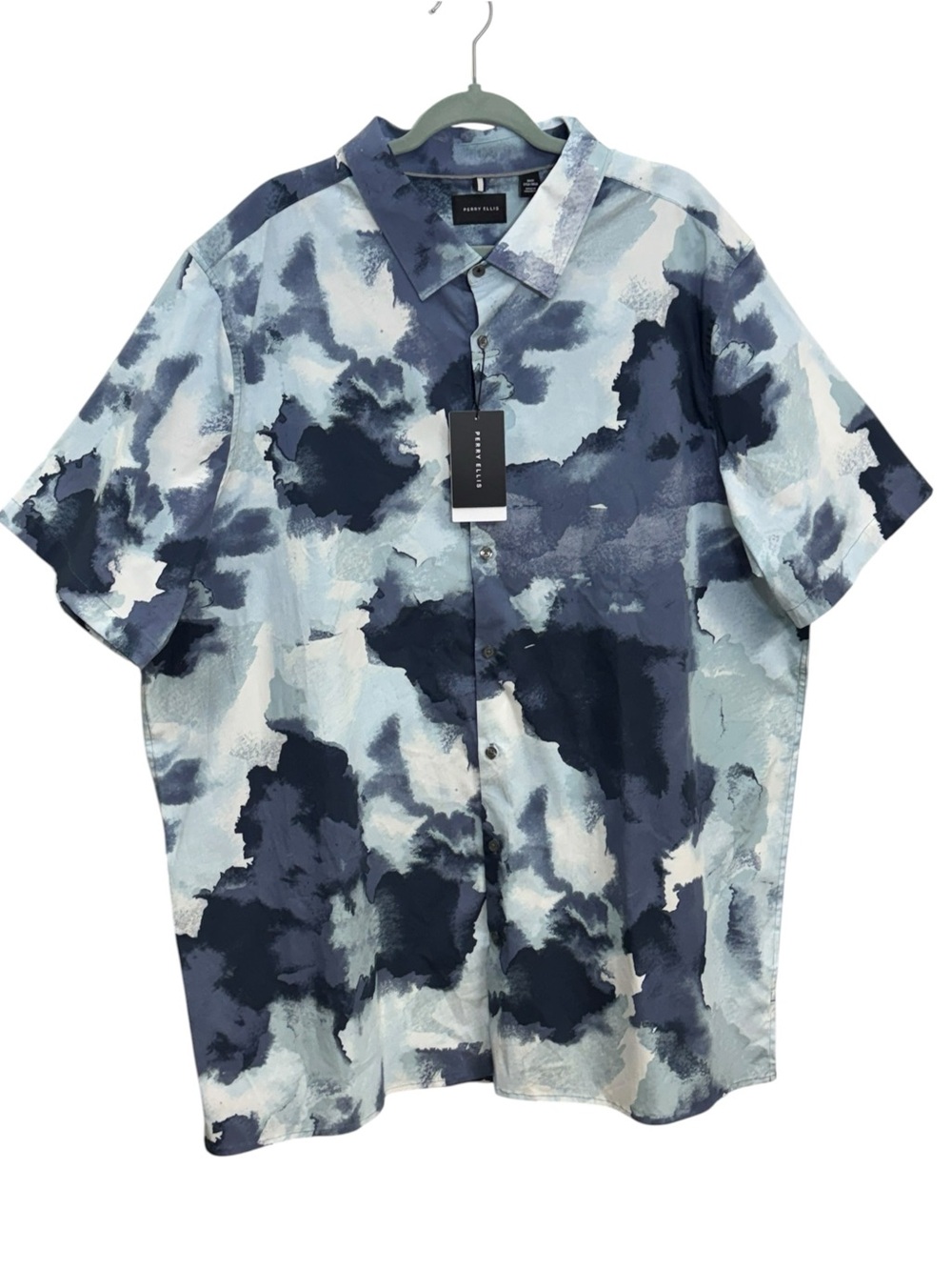Perry Ellis Blue Camouflage Short-Sleeve Button-Down Shirt